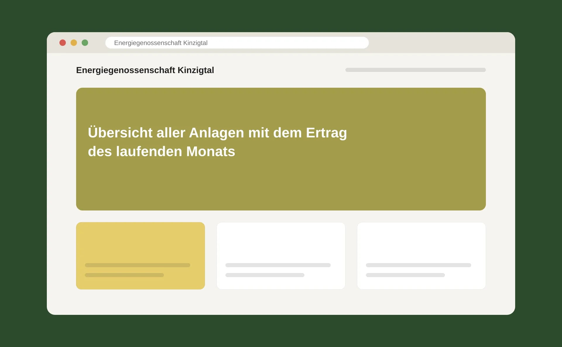 Schematische Ansicht: Übersicht aller Anlagen mit dem Ertrag des laufenden Monats