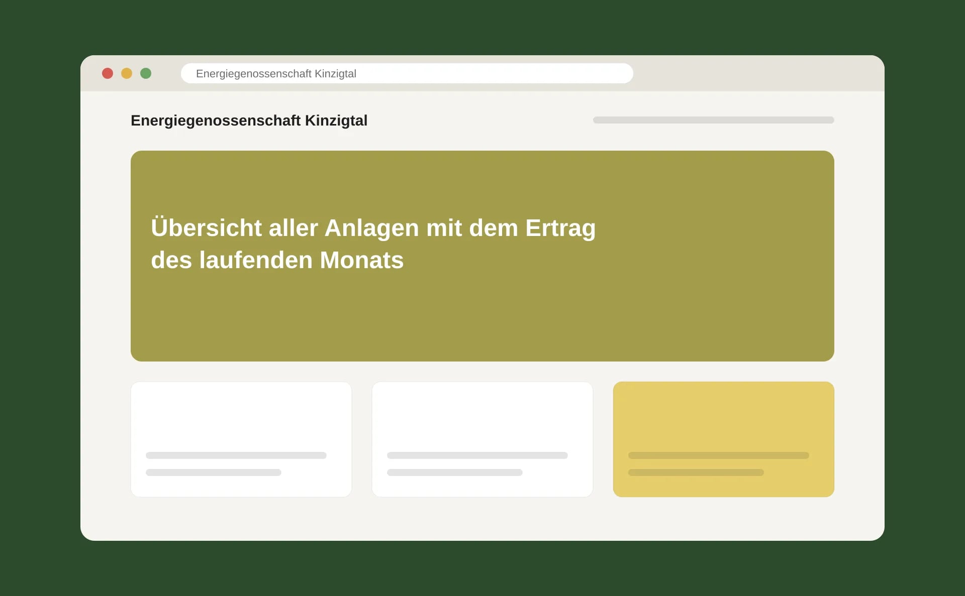 Schematische Ansicht: Übersicht aller Anlagen mit dem Ertrag des laufenden Monats