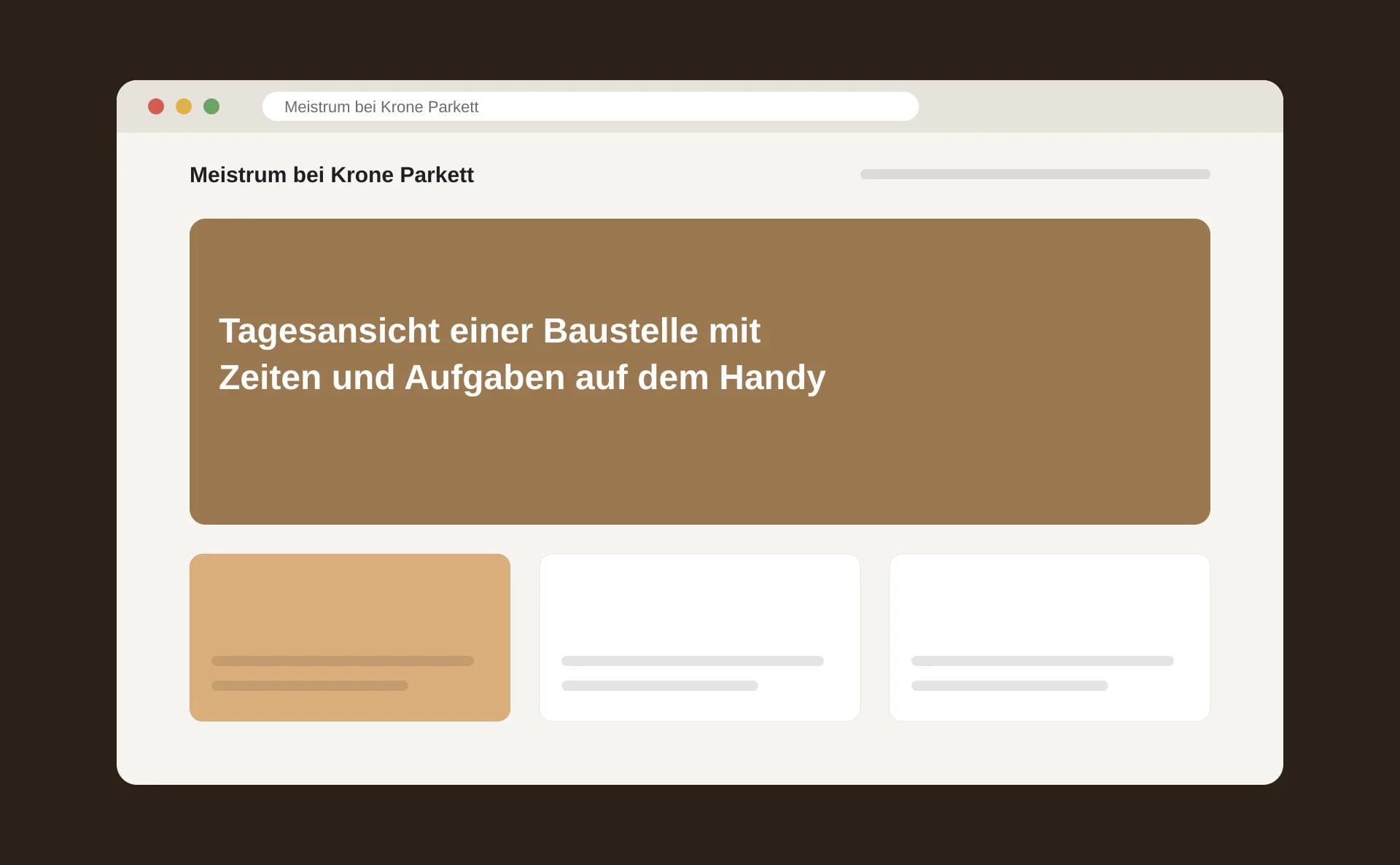 Schematische Ansicht: Tagesansicht einer Baustelle mit Zeiten und Aufgaben auf dem Handy