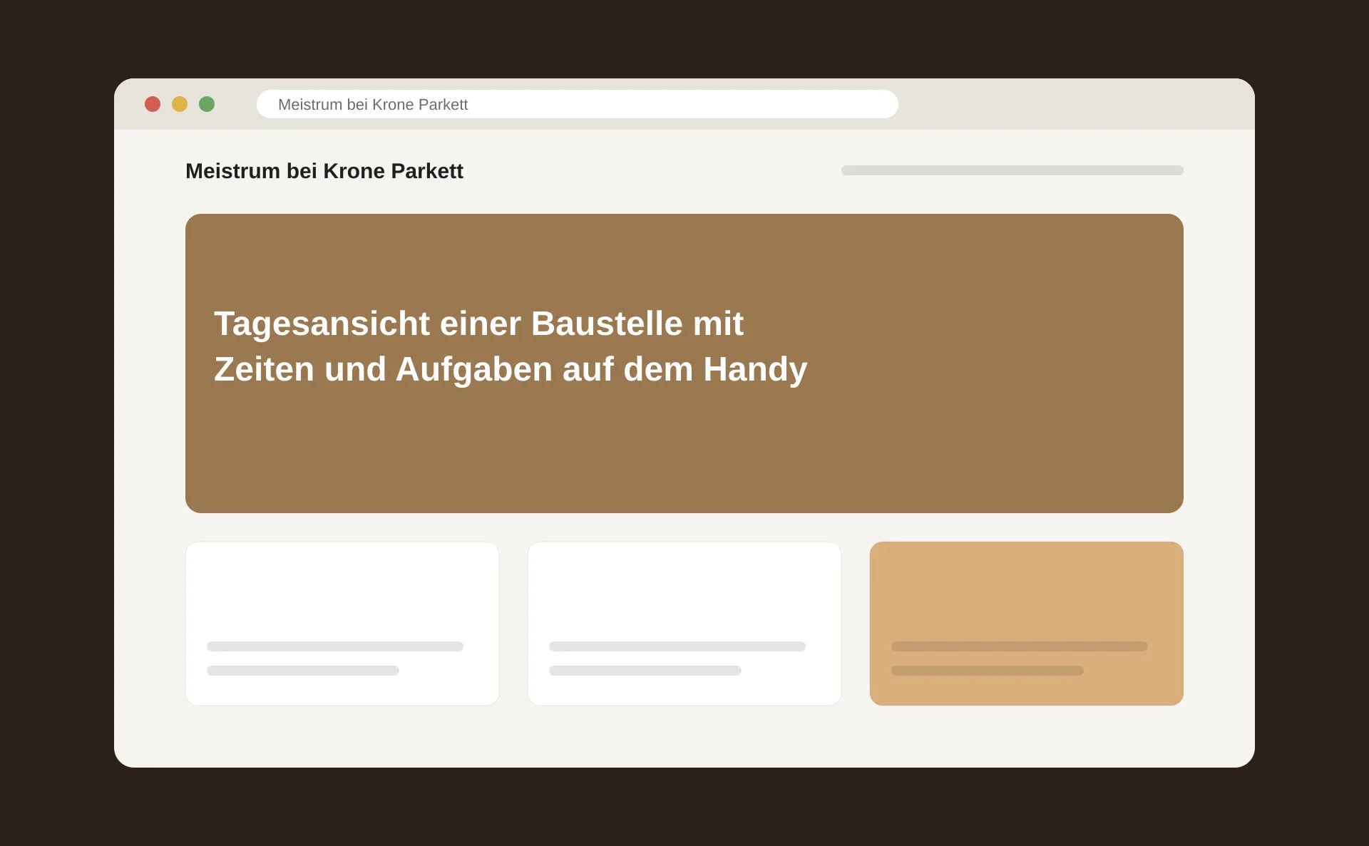 Schematische Ansicht: Tagesansicht einer Baustelle mit Zeiten und Aufgaben auf dem Handy