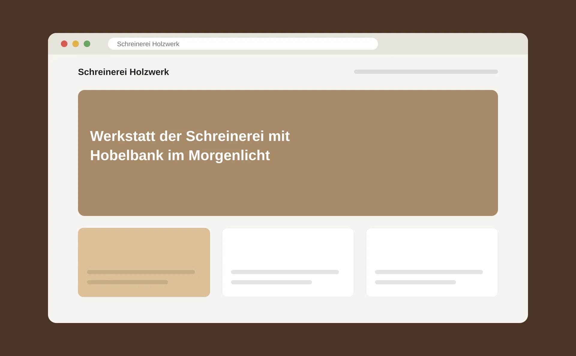 Schematische Ansicht: Werkstatt der Schreinerei mit Hobelbank im Morgenlicht