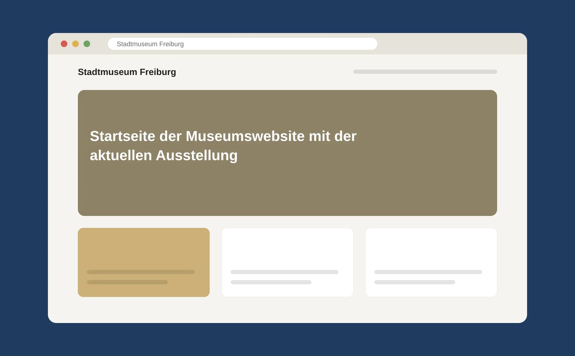 Schematische Ansicht: Startseite der Museumswebsite mit der aktuellen Ausstellung