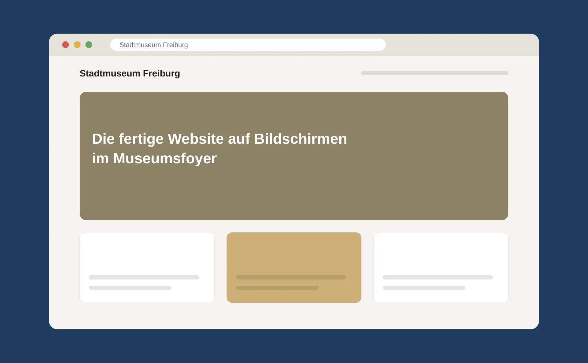 Schematische Ansicht: Die fertige Website auf Bildschirmen im Museumsfoyer
