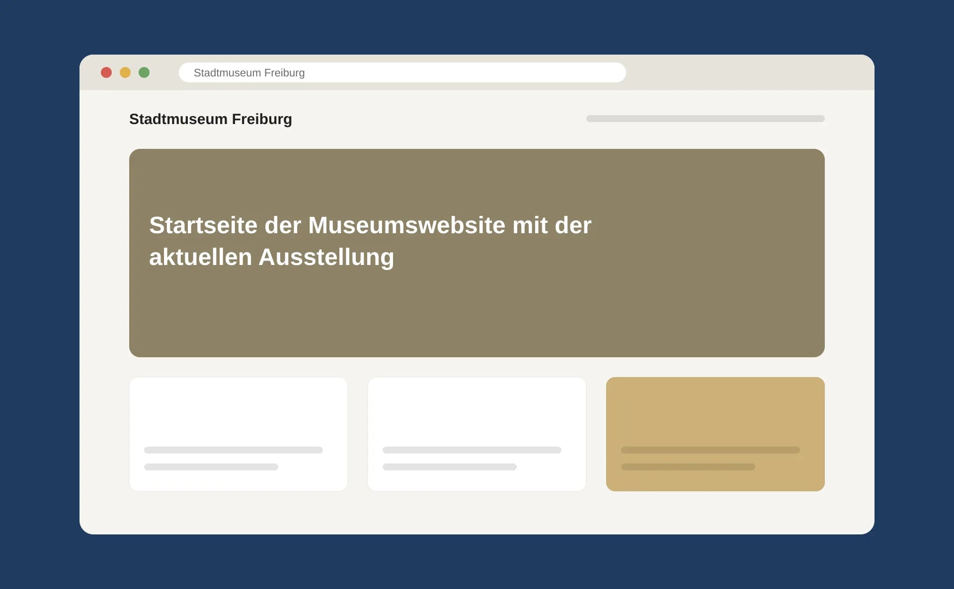 Schematische Ansicht: Startseite der Museumswebsite mit der aktuellen Ausstellung